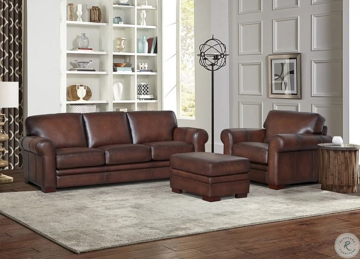Danforth Caramel Leather Upholstered Rectangular Ottoman