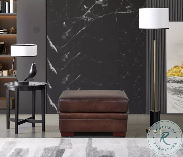 Danforth Caramel Leather Upholstered Rectangular Ottoman