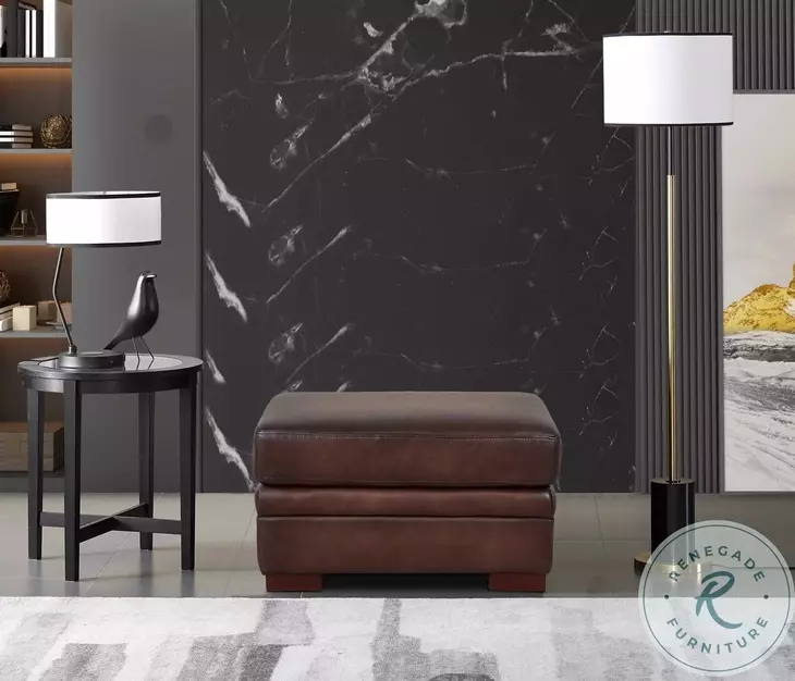 Danforth Caramel Leather Upholstered Rectangular Ottoman