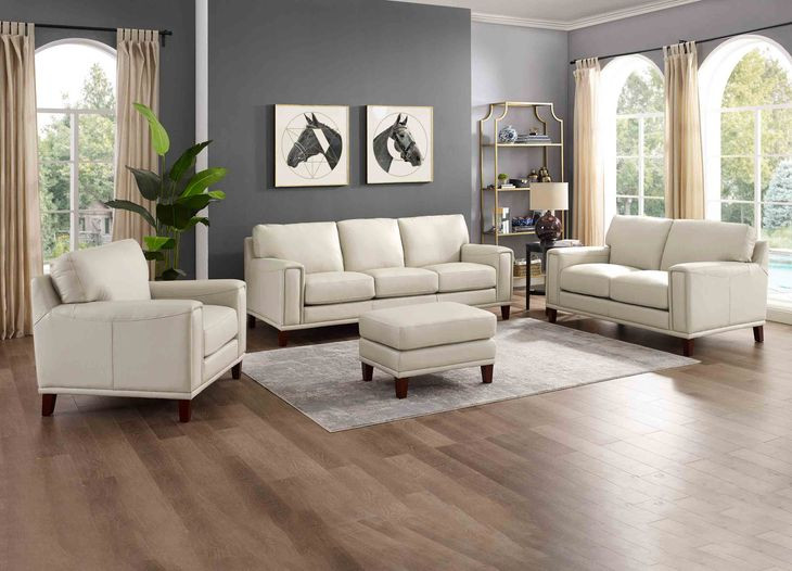 Halwyn Vanilla Leather Living Room Set