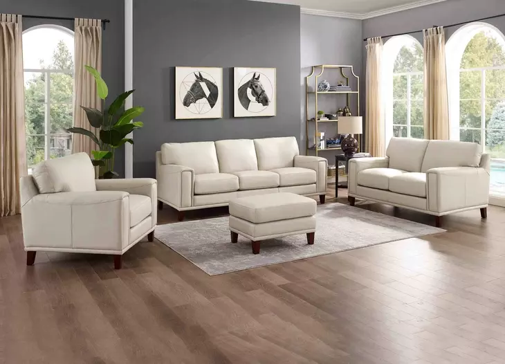 Halwyn Vanilla Leather Living Room Set