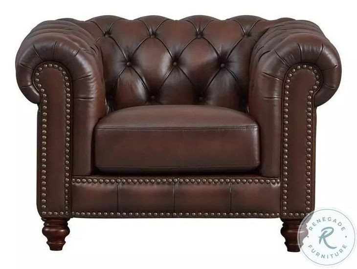 Waverly Caramel Leather Upholstered Accent Chair with Nailhead Trim
