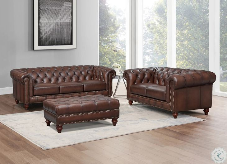 Waverly Caramel Leather 68" Loveseat with Nailhead Trim