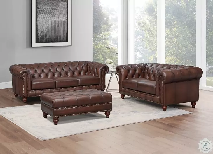 Waverly Caramel Leather 68" Loveseat with Nailhead Trim