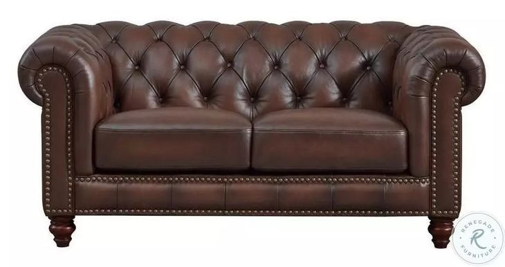 Waverly Caramel Leather 68" Loveseat with Nailhead Trim