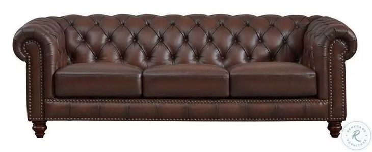 Waverly Caramel Leather 91" Sofa with Nailhead Trim