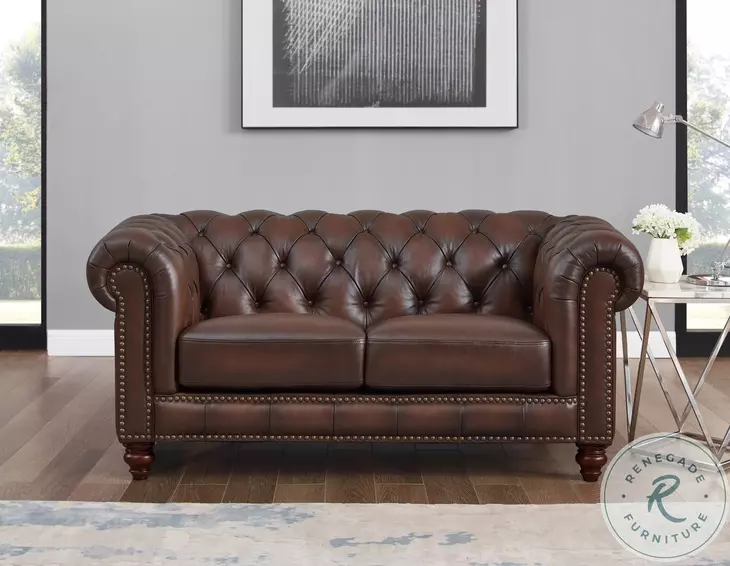 Waverly Caramel Top Grain Leather Loveseat