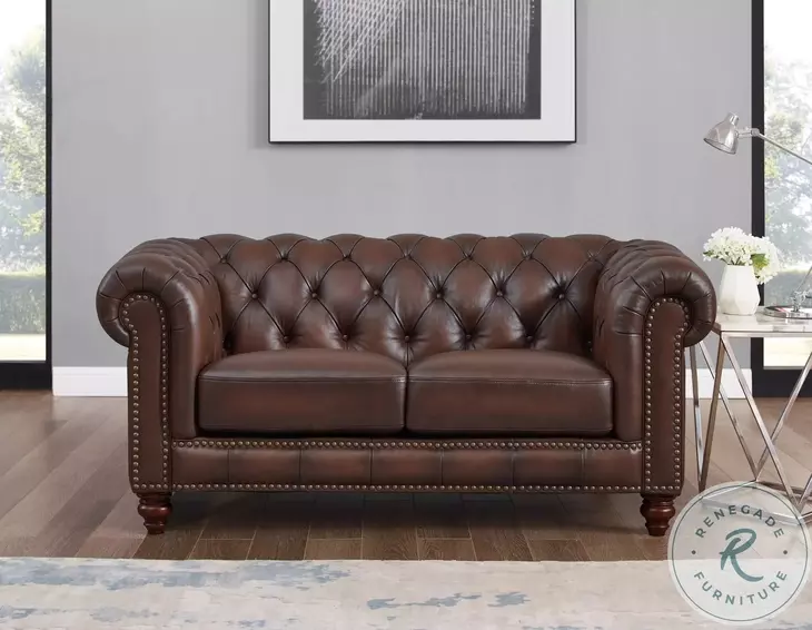 Waverly Caramel Leather 68" Loveseat with Nailhead Trim