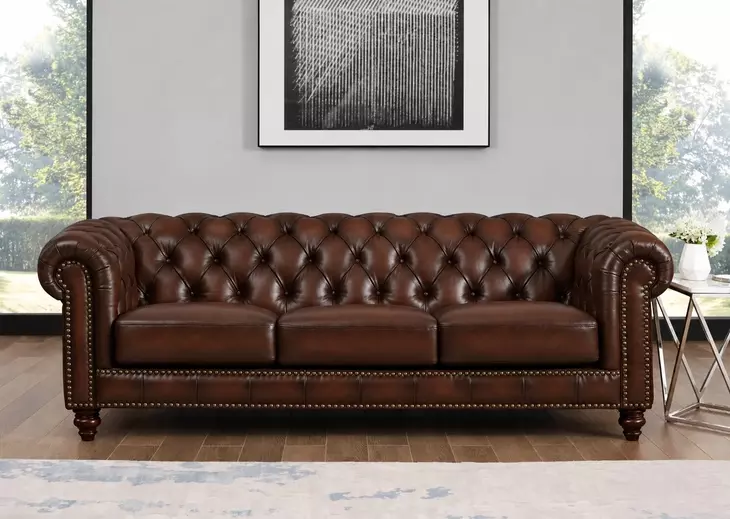 Waverly Caramel Leather Living Room Set with Nailhead Trim