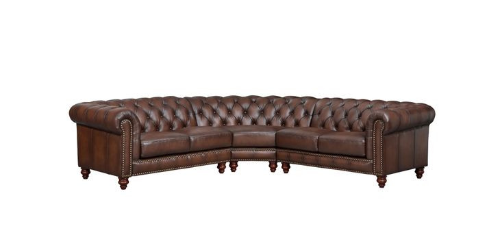 Waverly Caramel Leather 3 Piece Modular Sectional with Nailhead trim