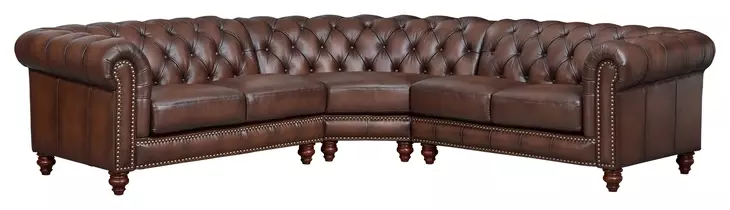 Waverly Caramel Leather 3 Piece Modular Sectional with Nailhead trim