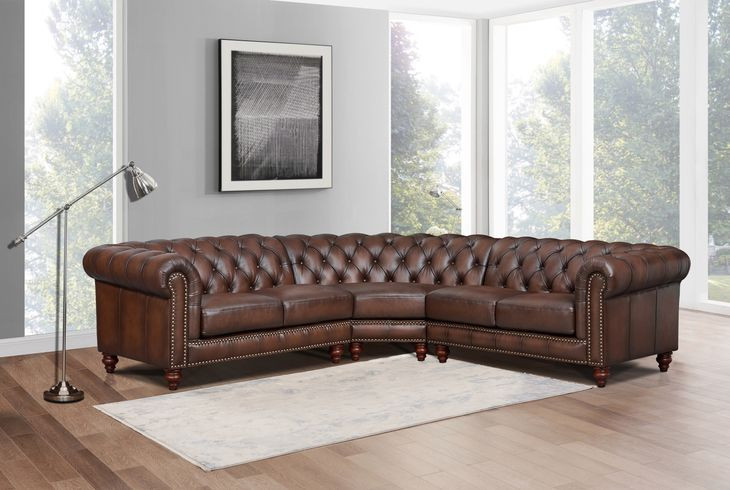 Waverly Caramel Leather 3 Piece Modular Sectional with Nailhead trim