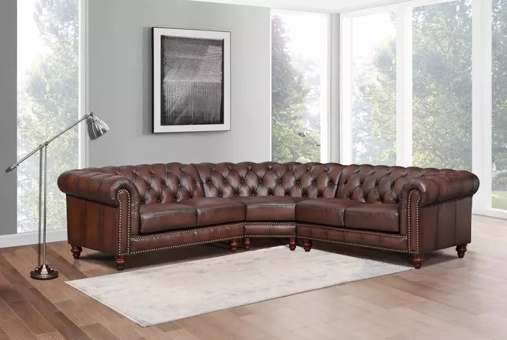 Waverly Caramel Leather 3 Piece Modular Sectional with Nailhead trim