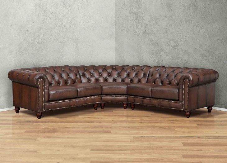 Waverly Caramel Leather 3 Piece Modular Sectional with Nailhead trim