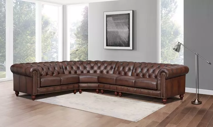 Waverly Caramel Leather 4 Piece Modular Sectional with Nailhead trim