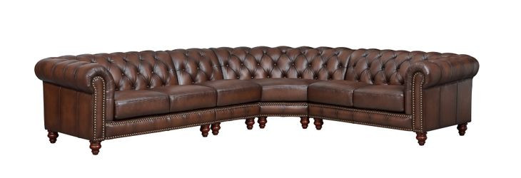 Waverly Caramel Leather 4 Piece Modular Sectional with Nailhead trim