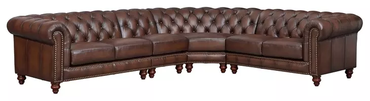 Waverly Caramel Leather 4 Piece Modular Sectional with Nailhead trim