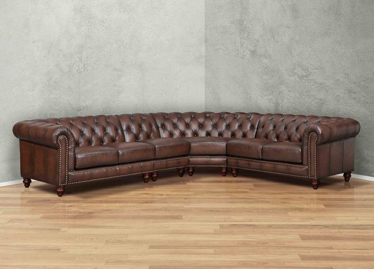 Waverly Caramel Leather 4 Piece Modular Sectional with Nailhead trim