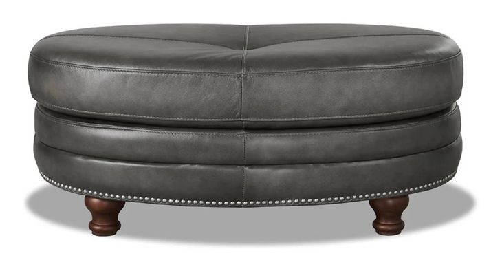 Bexley Ash Leather Upholstered Oval Ottoman with Nailhead Trim