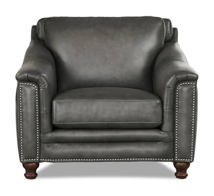 Bexley Ash Leather Upholstered Accent Chair with Nailhead Trim