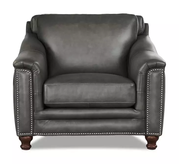 Bexley Ash Leather Upholstered Accent Chair with Nailhead Trim