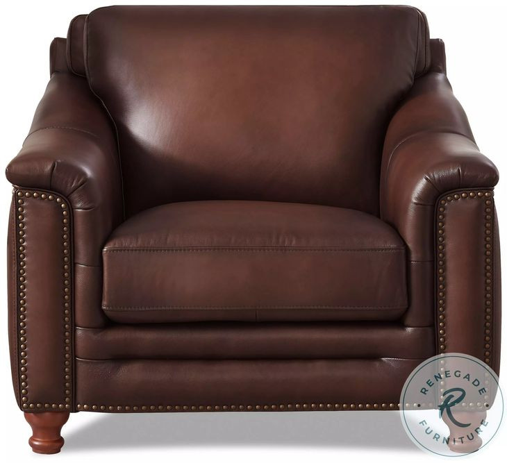 Bexley Caramel Leather Upholstered Accent Chair with Nailhead Trim