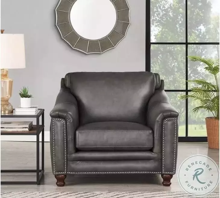 Bexley Ash Leather Upholstered Accent Chair with Nailhead Trim