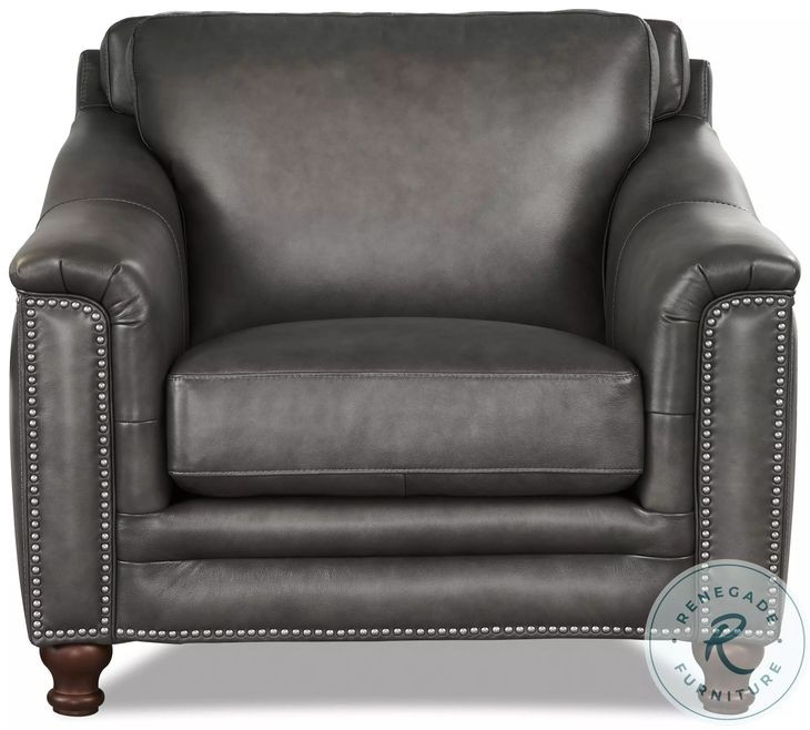 Bexley Ash Leather Upholstered Accent Chair with Nailhead Trim