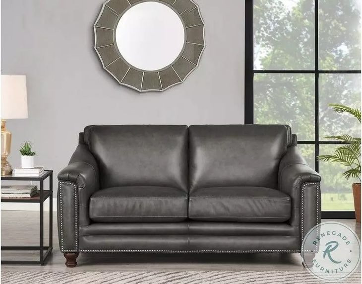Bexley Ash Leather 67" Loveseat with Nailhead Trim