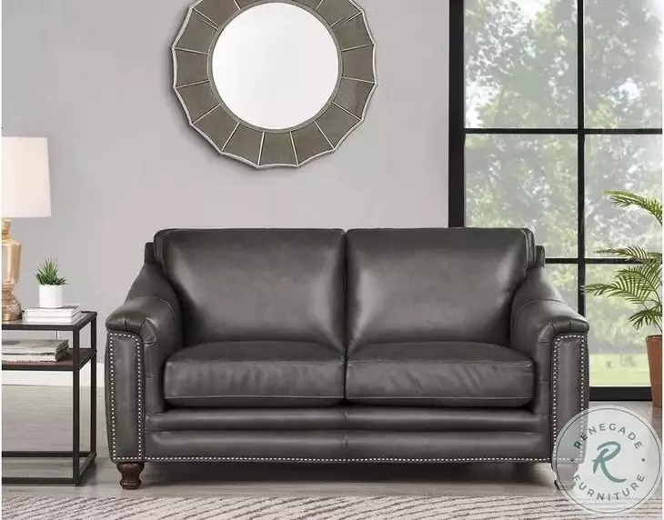 Bexley Ash Leather 67" Loveseat with Nailhead Trim