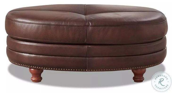 Bexley Caramel Leather Upholstered Rectangular Ottoman with Nailhead Trim