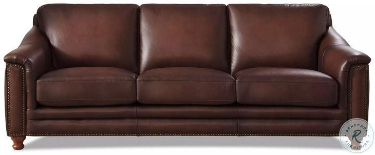 Bexley Caramel Leather 92" Sofa with Nailhead Trim