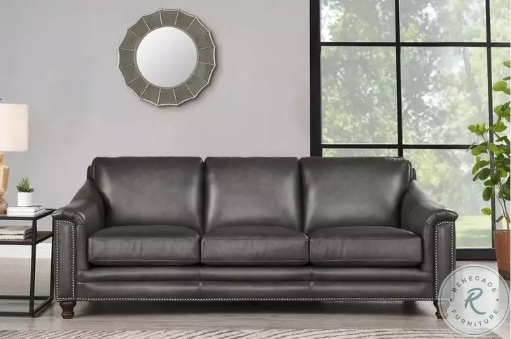 Bexley Ash Leather 92" Sofa with Nailhead Trim
