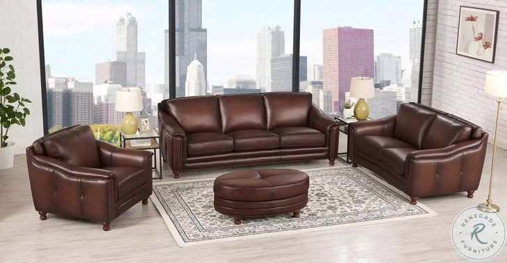 Bexley Caramel Leather Upholstered Accent Chair with Nailhead Trim