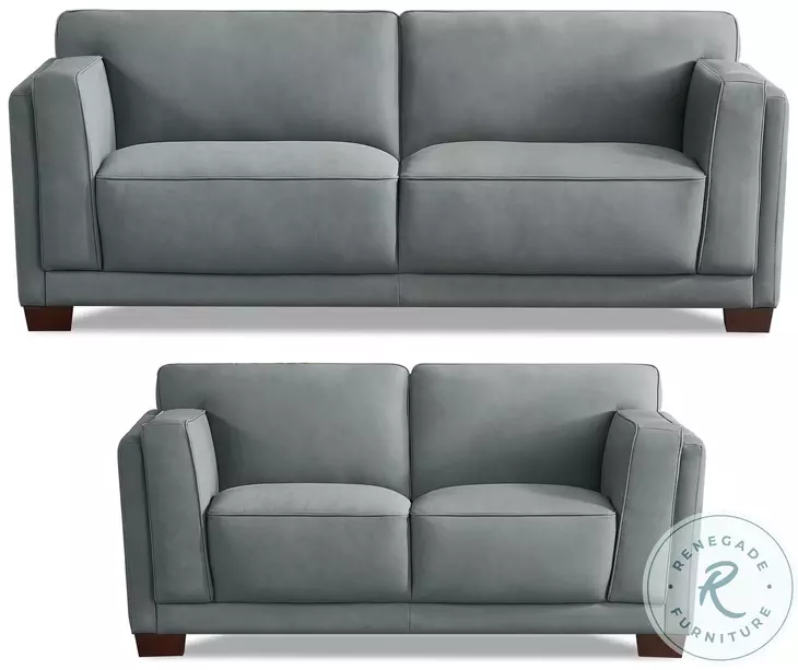Preston Slate Gray Top Grain Leather Living Room Set