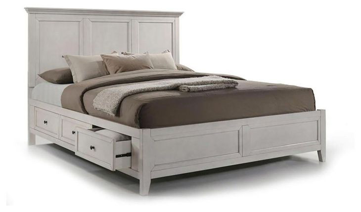 San Mateo Rustic White Queen Storage Panel Bed
