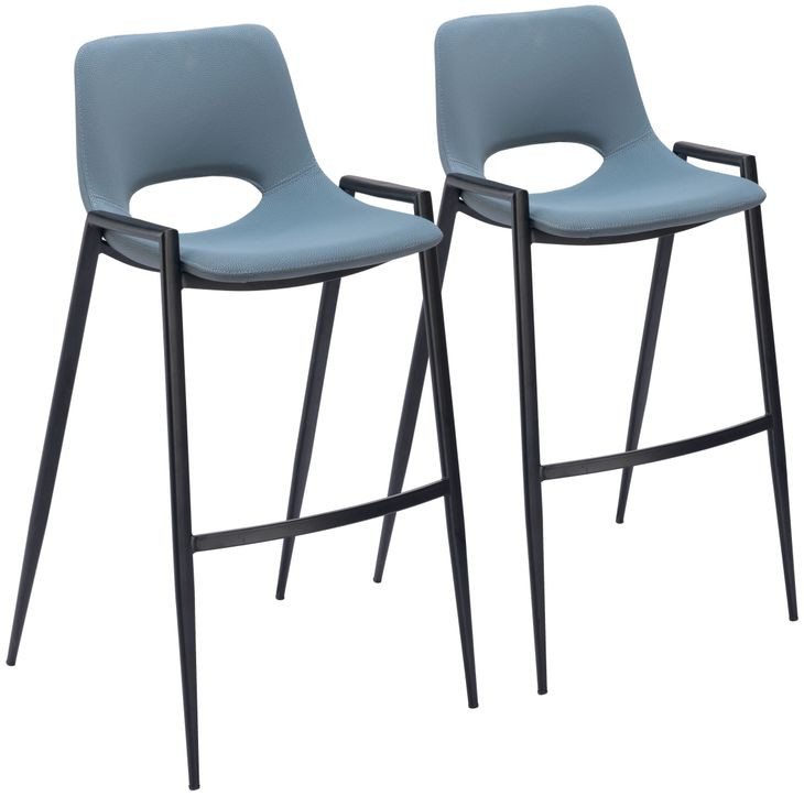 Desi Blue and Black Bar Stool Set of 2