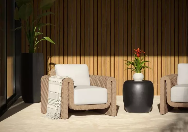 Ravina Louis Cream Performance Fabric Upholstered Outdoor Arm Chair