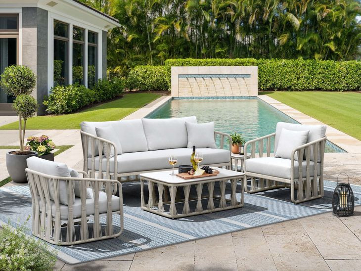 Alexa Outdoor Seating White Upholstered Outdoor Lounge Chair with Pillow