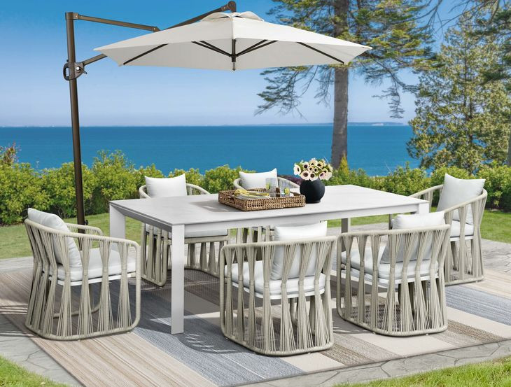 Alexa Outdoor Dining White Outdoor Rectangular Stone Top Dining Room Set
