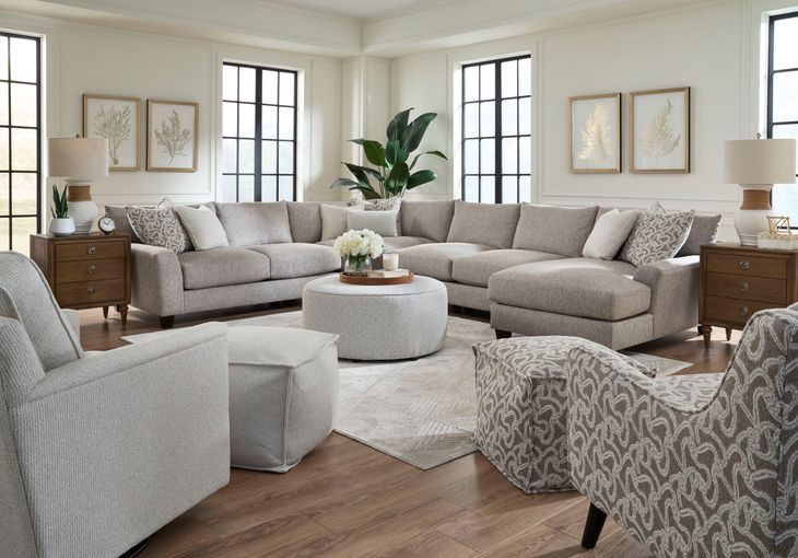 Durango Moose Beige 4 Piece Modular Sectional with RAF Chaise and Pillows