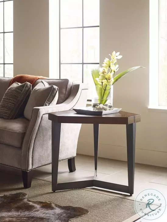 Neo Balance Triad Walnut And Rolled Steel Lamp Table