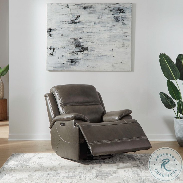 Bentley Graphite Gray Leather Swivel Glider Recliner From Liberty