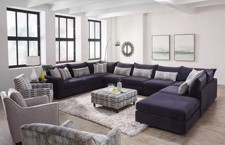 Elise Ink White and Gray Upholstered Square Cocktail Ottoman