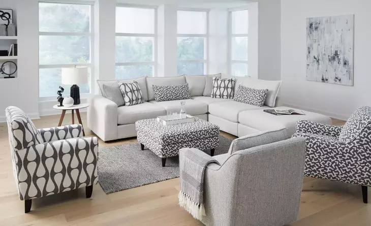 Contour Natural Gray and White Performance Fabric Upholstered Accent Chair