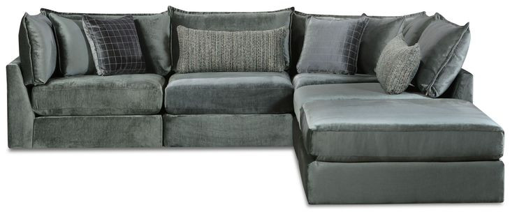 Opal Pine Green 5 Piece Modular Sectional with Pillows