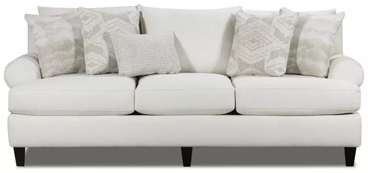 Hobnob Cotton Off White Performance Fabric 98" Sofa with Round Arm