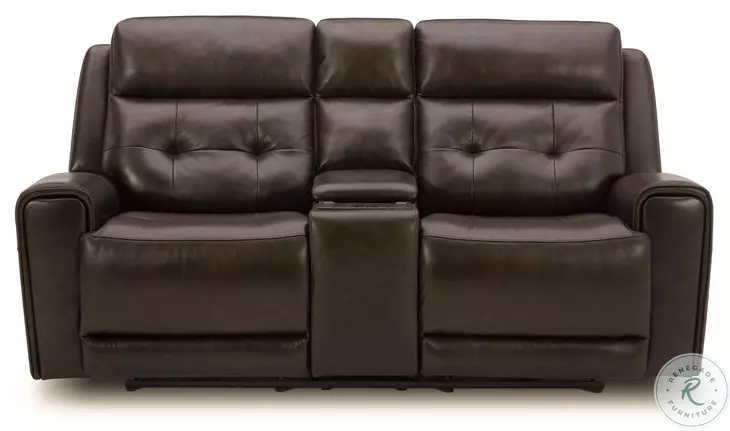 Worthington Dark Brown Leather Power Reclining Console Loveseat