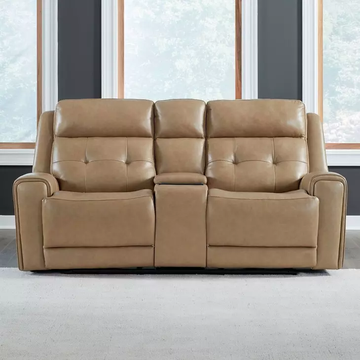 Worthington York Sand Leather 79" Zero Gravity Power Reclining Loveseat with Console and USB Charging