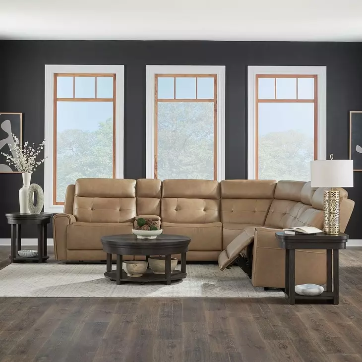 Worthington York Sand Leather 6 Piece Modular Power Reclining Sectional with USB Charging